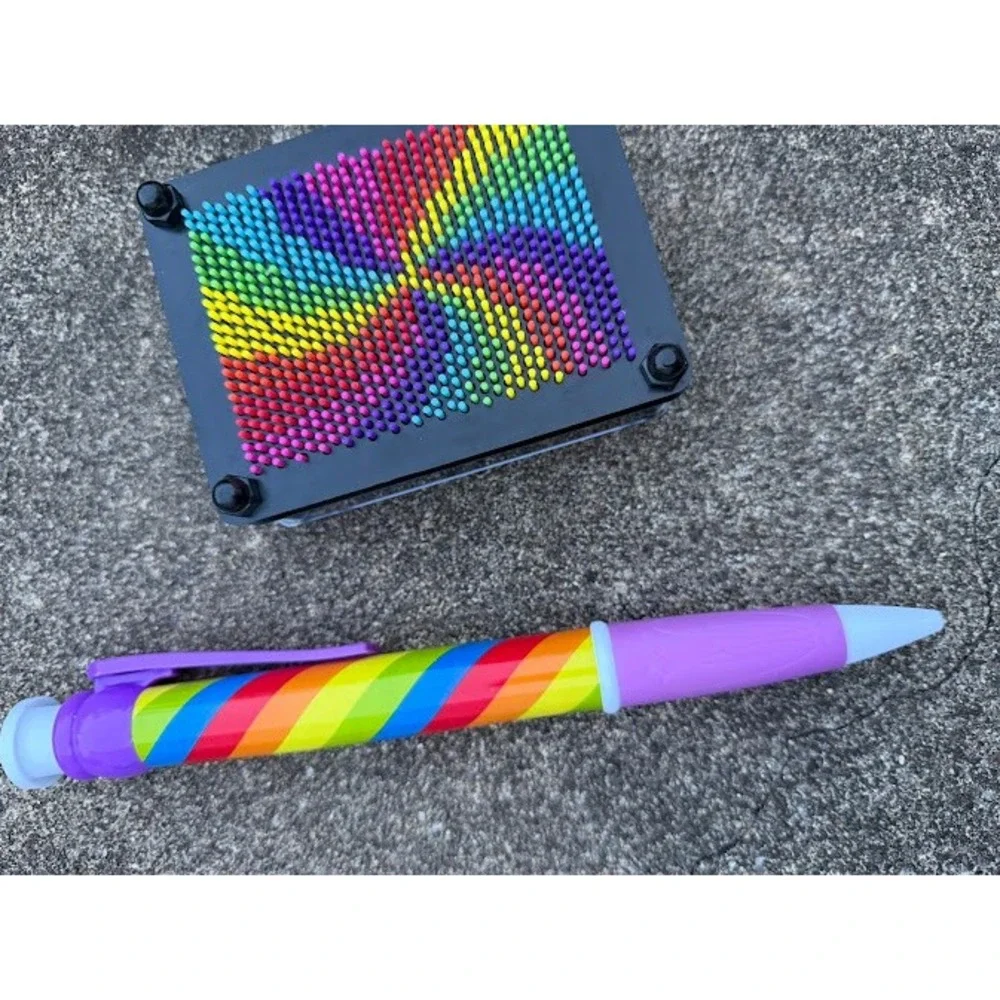 Rainbow Pin Art Toy and Jumbo Rainbow Novelty Pen Set Colorful Sensory‎ Desk Toy